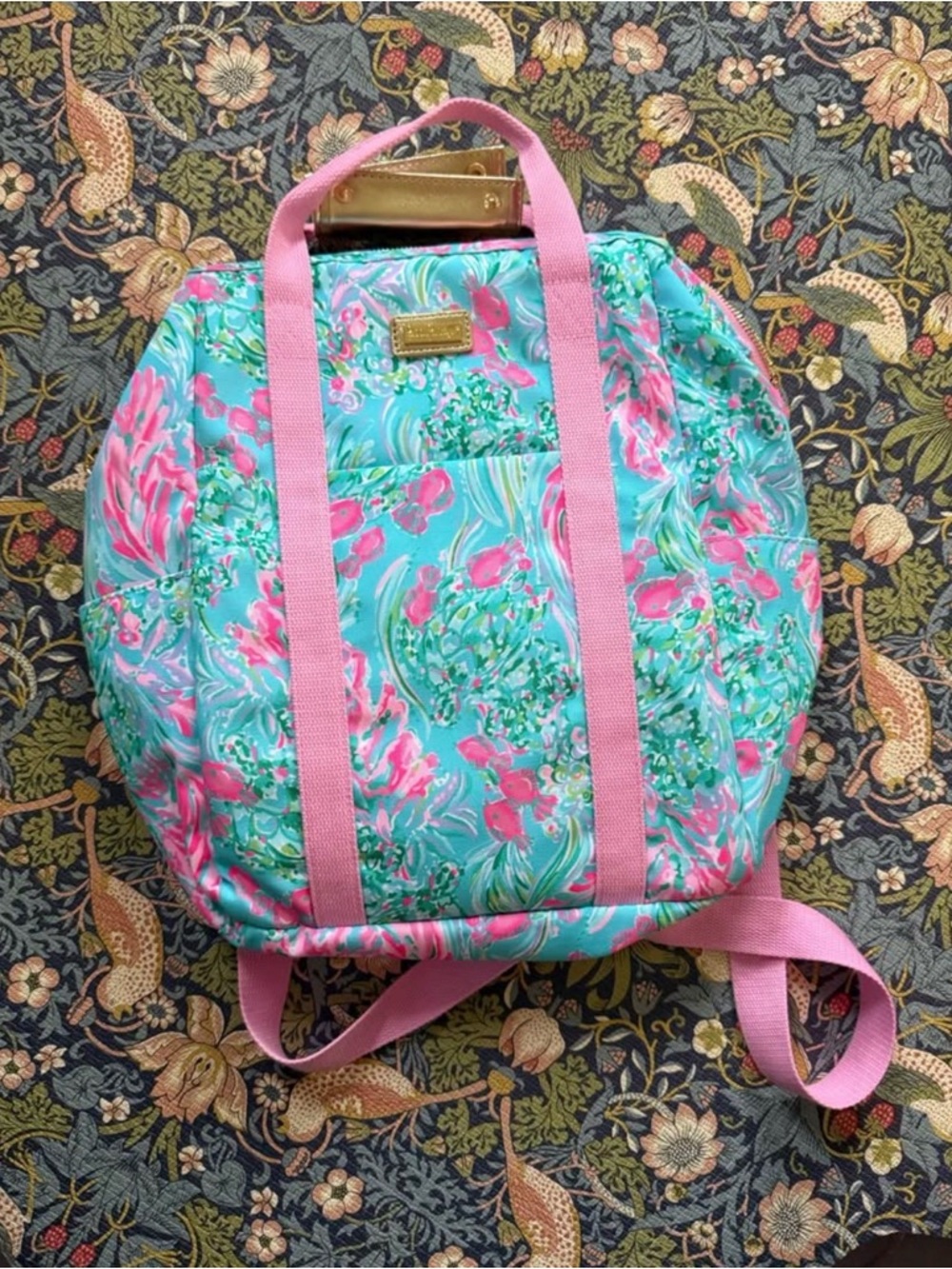 Lilly Pulitzer Turquoise & Pink Floral Backpack Tote